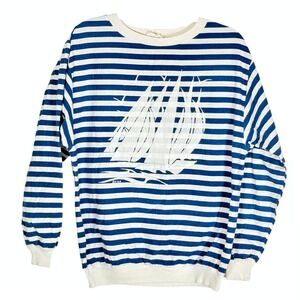 VTG R TO R Nautical Sailboat Striped Sweatshirt Blue White Womens M Fisherman v